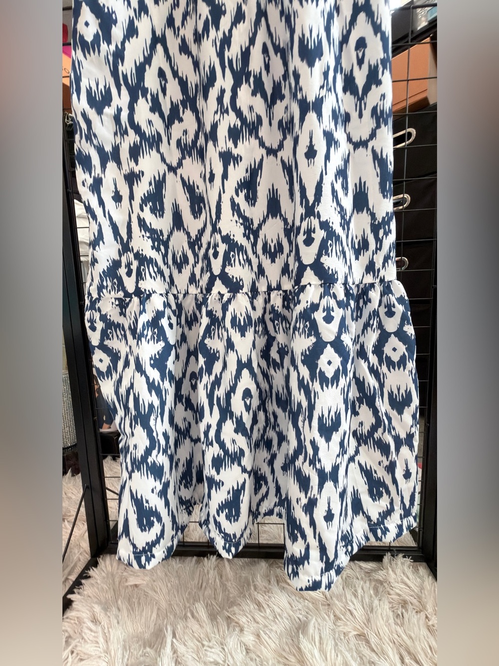 Blue and White Printed Midi Dress - Picture 4 of 8